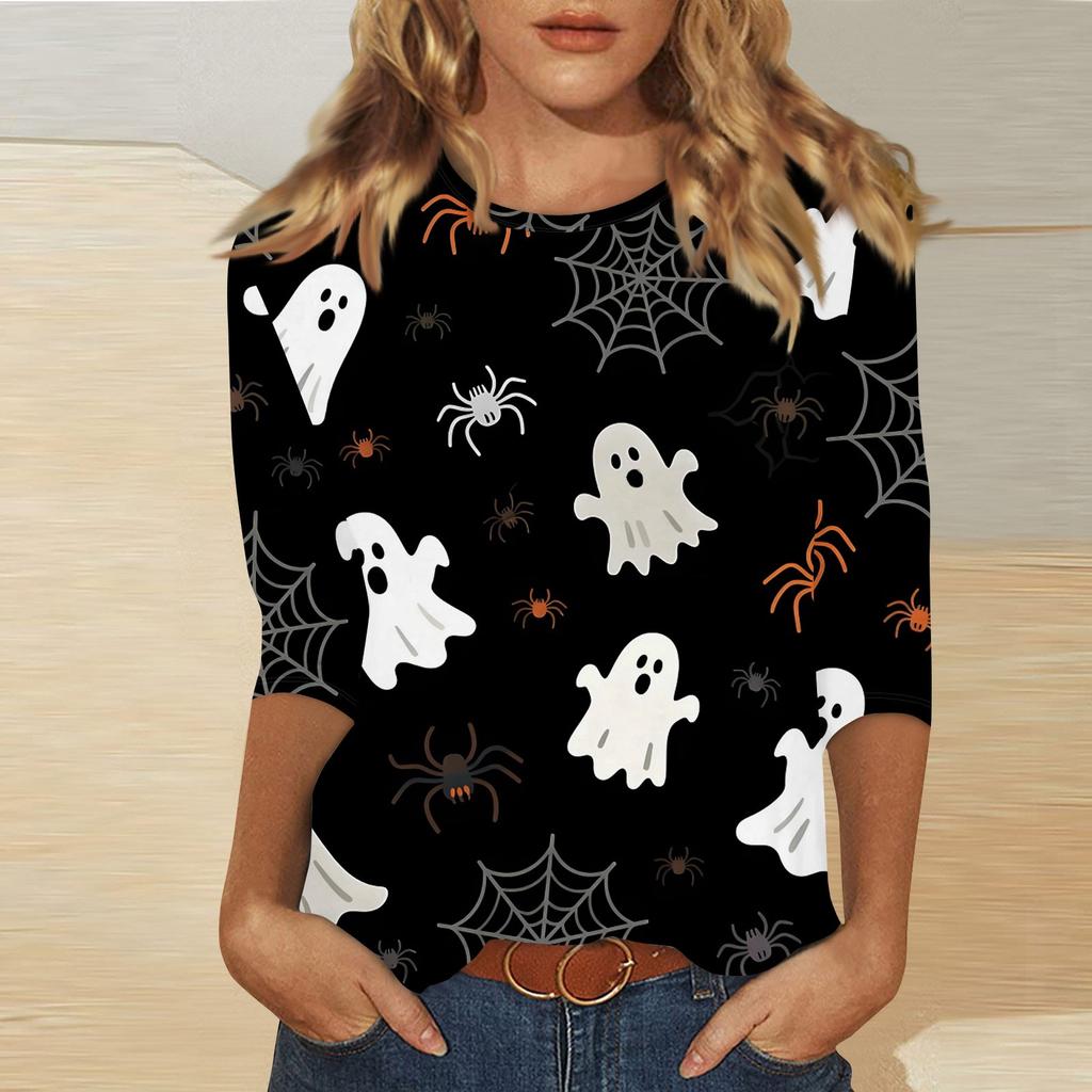 Women's Fashion Casual Round Neck Printed 3/4 T-shirt Top