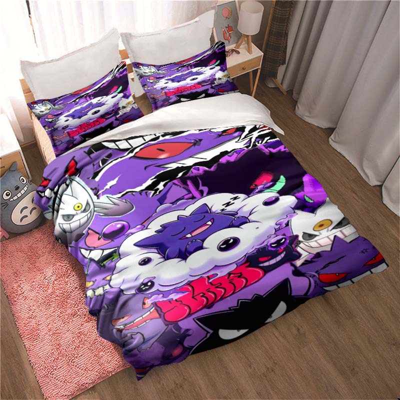 3D Cartoon Gengar 3-Piece Bedding Set — Includes Duvet Cover and Pillowcases. Ideal for Bedroom Decor and Children's Gifts; Suit