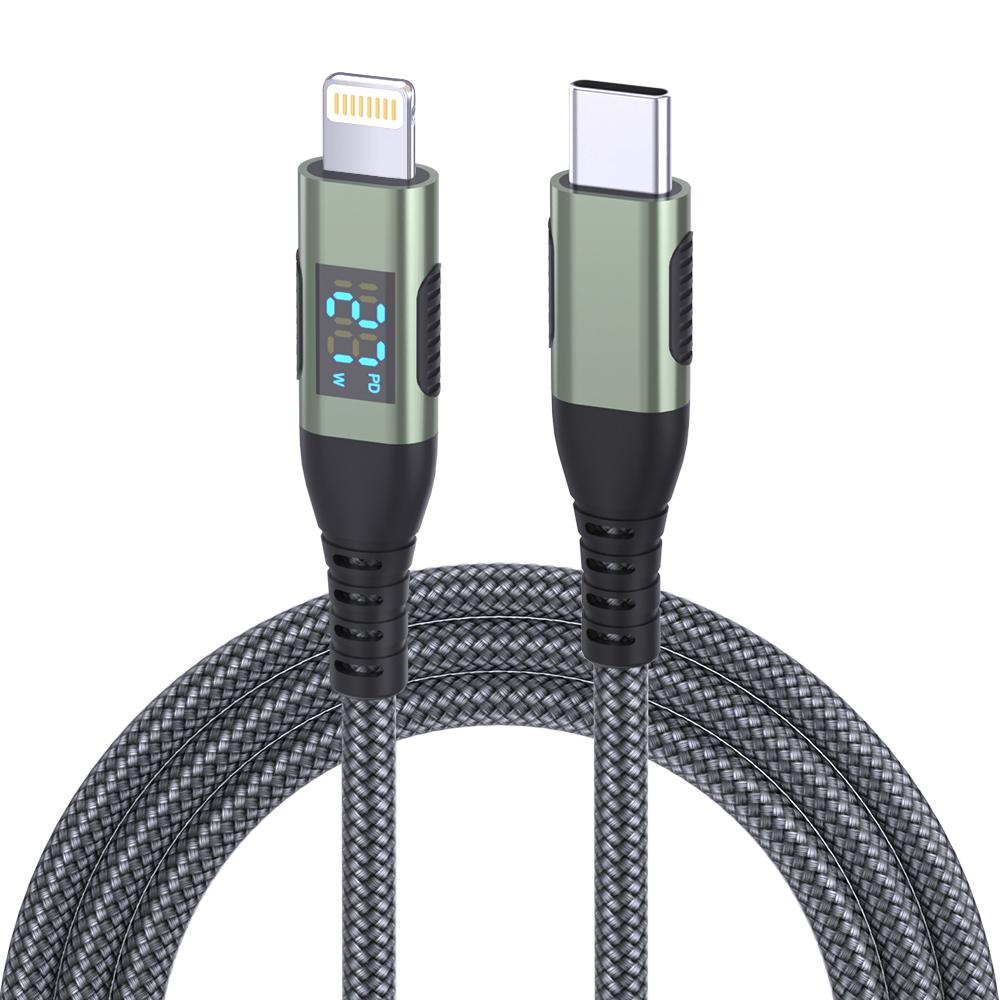 2m USB C to Lightning Cable Digital Display PD 27W Fast Charging Nylon Braided Cord