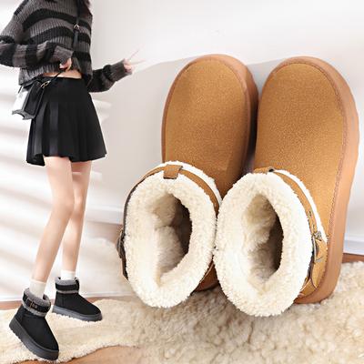 Snow Boots Women's Fleece Thickened 2024 New Winter Muffin Thick-soled Warm Short Boots Internet Celebrities Northeast Cotton Shoes
