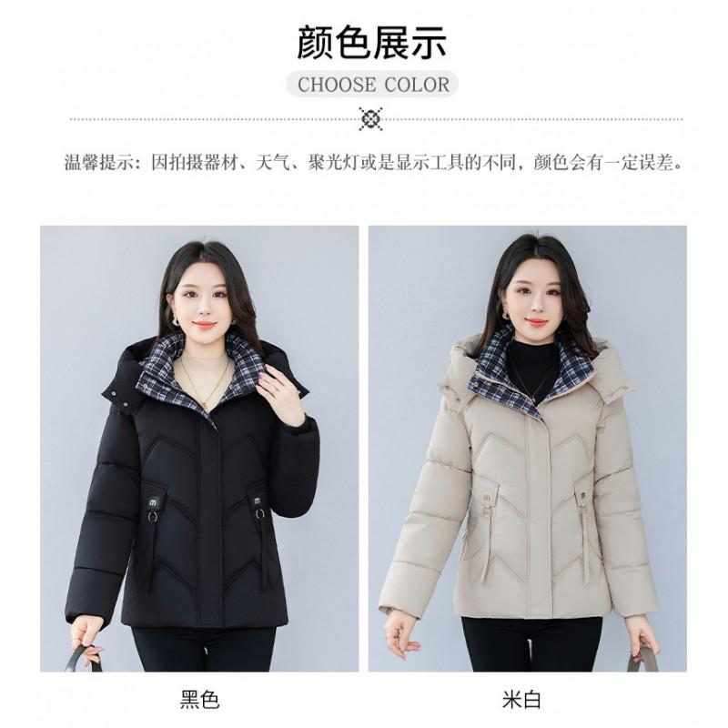Womens Winter Hooded Cotton Coat Plus Size Solid Color Warm Loose Casual Jacket