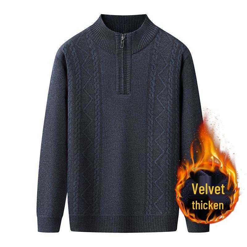 Men's High Neck Half-Zip Fleece Sweater – Trendy, Thick Knitwear for Autumn & Winter