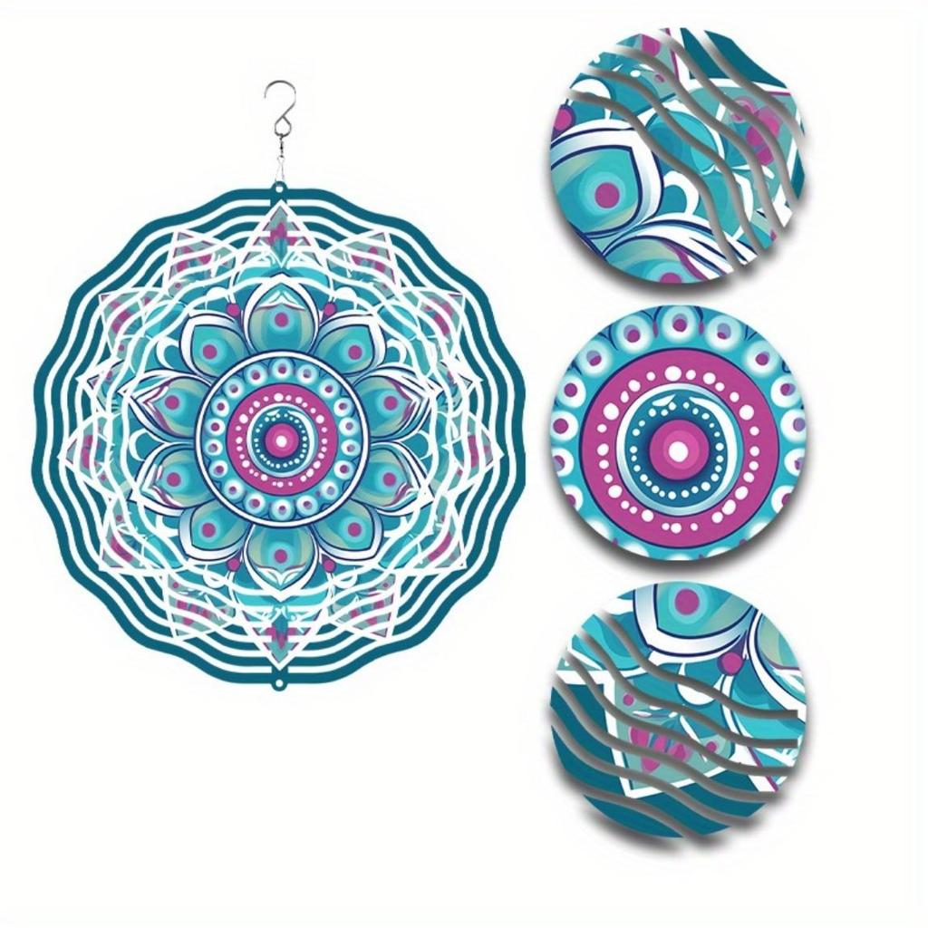 10 Inch Mandala Flower Wind Chime Hanging Outdoor Decor Rotating 360 Hook for Courtyard Balcony Garden Spring Summer Autumn Winter