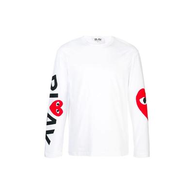 Camiseta de Manga Larga con Logo Comme des Garçons PLAY Blanca Hombre Tops P1T258-1