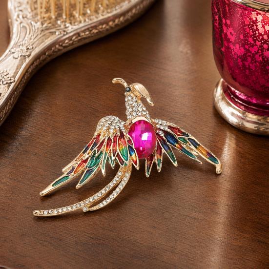 Strong Buckle Brooch Faux Crystal Colorful Phoenix Brooch, Rhinestone Animal Peacock Lapel Fade Resistant Pin, Cute Badge for Clothes Hat Bag