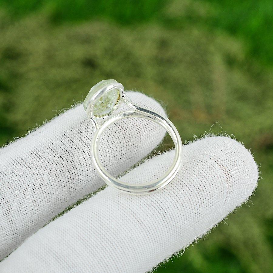 Sisters Day Sale Green Amethyst Gemstone Sterling Silver Bezel Promise Ring US 8