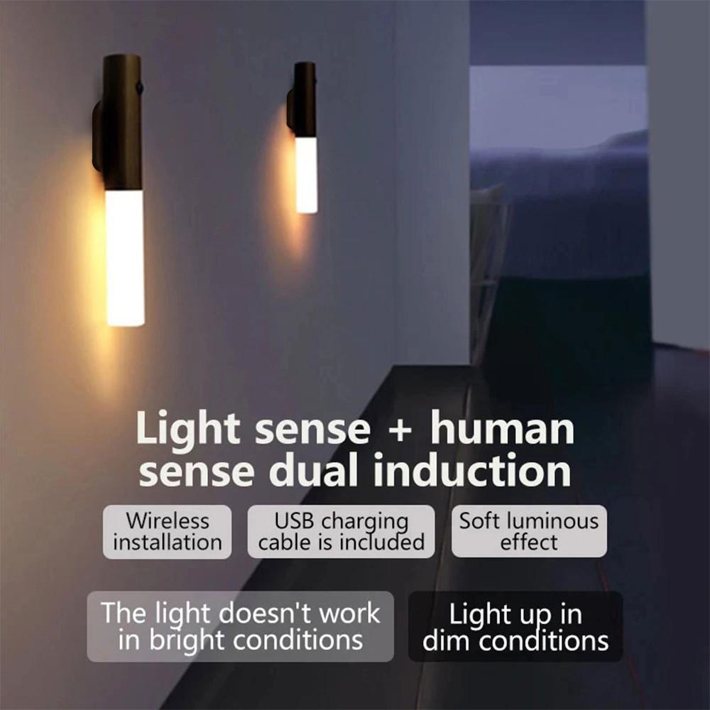 4pcs Motion Sensor Night Light Wooden Rechargeable 3color Magnet Indoor Body Sensor Night Lights Hand-Held Portable Led Wall Sconce Emergency Light