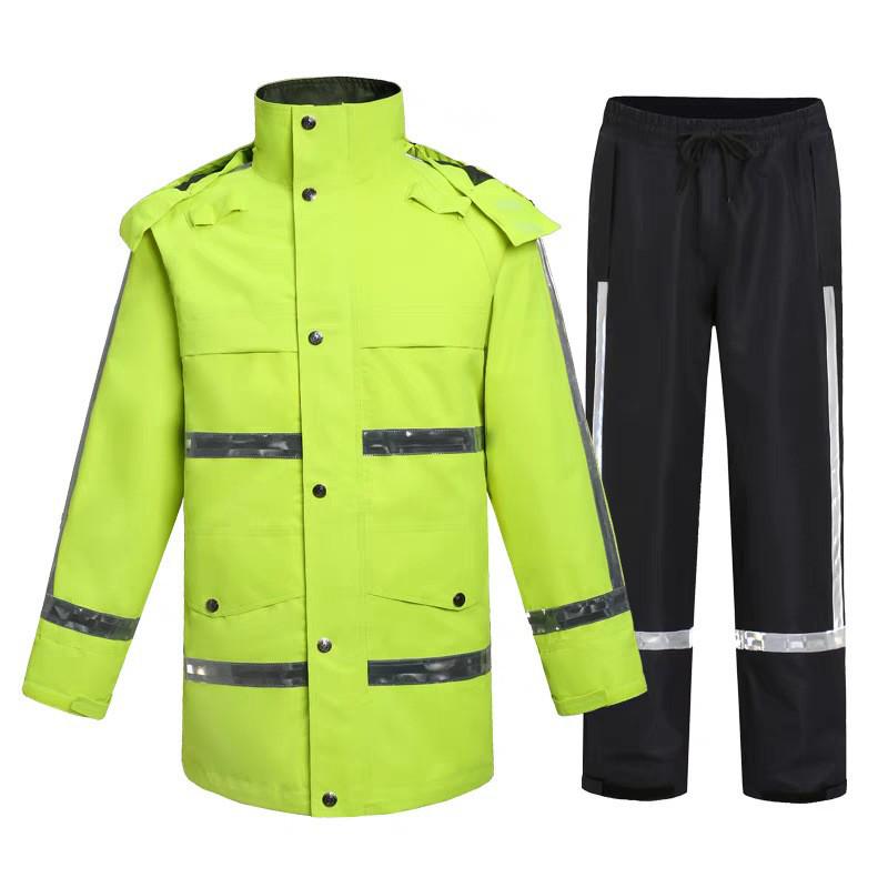 Rainproof Three-Layer Composite Raincoat and Pants Set with Reflective Safety for Traffic Duty