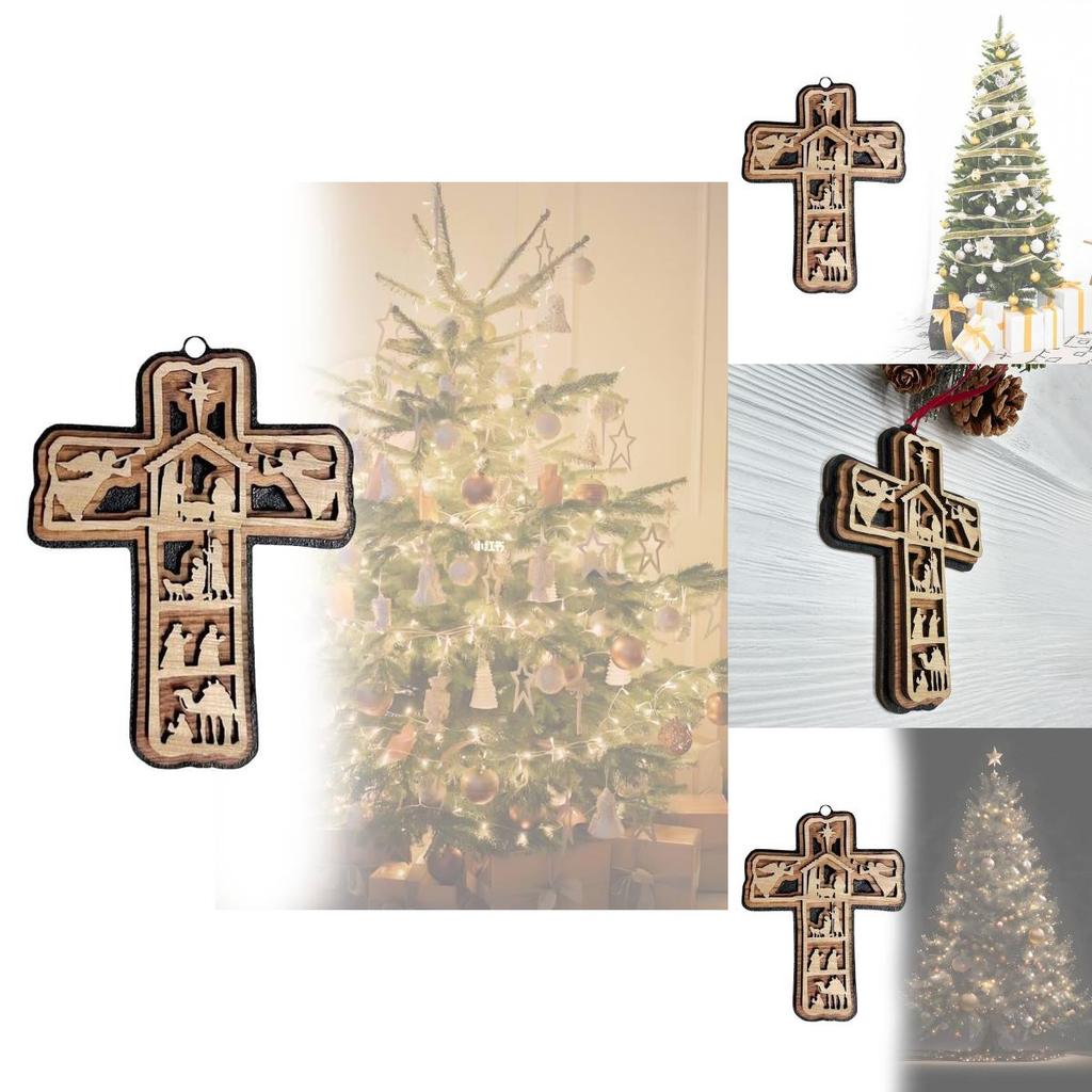 Mehrschichtiges Holzkreuz Weihnachtsornament Dekorative Hängefigur für Partys