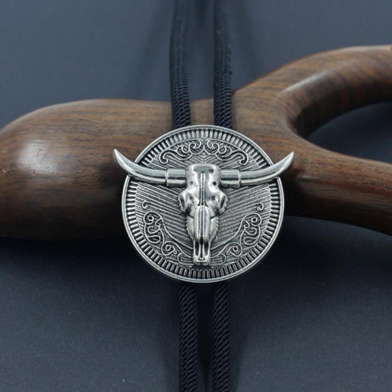 Vintage Bullhead Head Bolo Tie Cowboy Styles Rope Tie Necklace for Men and Women Western Accessories Neck Jewelry