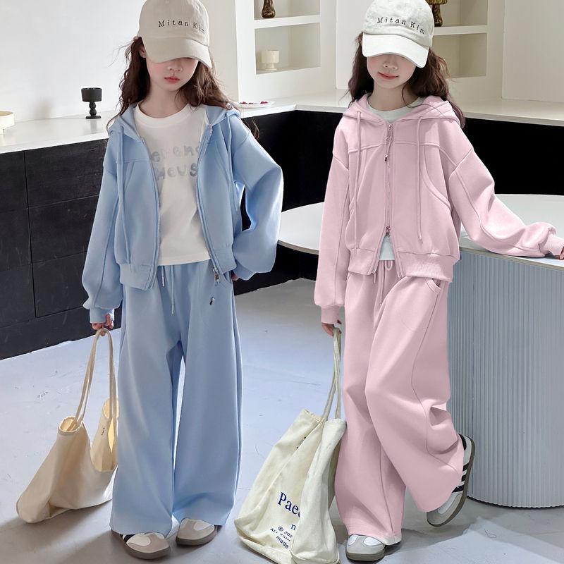Trendy Korean-Style Girls' Autumn Sportswear Two-Piece Set - Fashionable Casual Outfit for Big Kids