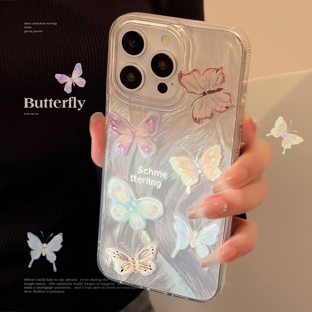 Colorful Dreamy Butterfly Phone Case Suitable for Apple 15promax Feather Iphone13 Anti Fall 16 High End Sense