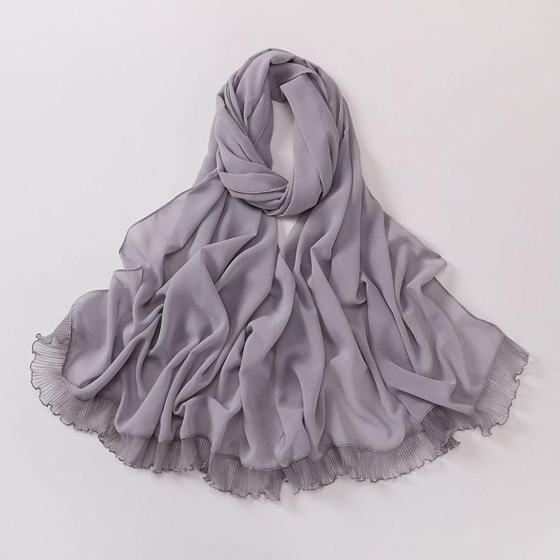 Fashion Muslim Modal Hijab Chiffon Shawls for Women Plain Soft Hijab Scarf Big Lace Trim Headscarf Islamic Turban Headband