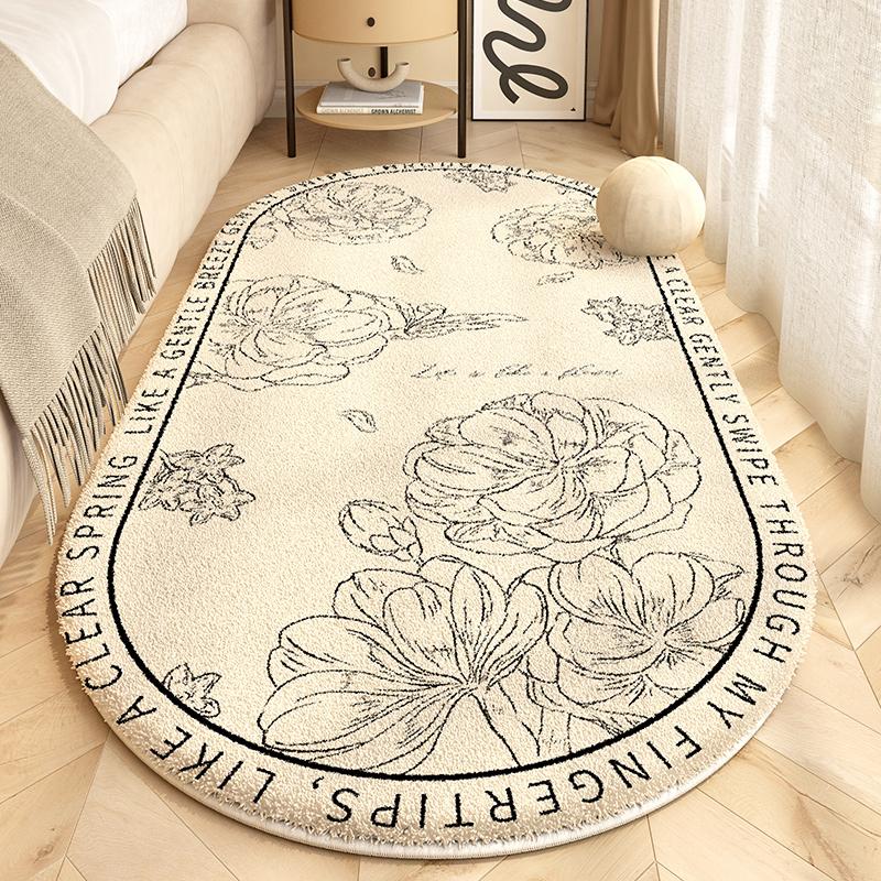 Retro Style Bedroom Decoration Plush Carpet Oval Bedside Rug Fluffy Soft Carpets for Living Room Home Washable Thicken Floor Mat