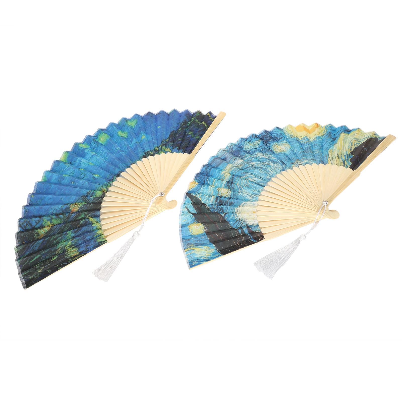 

2 шт. Складной веер из бамбука, ручные веера, ручная работа, подарок для вечеринки, танцевальное украшение, звездная ночь