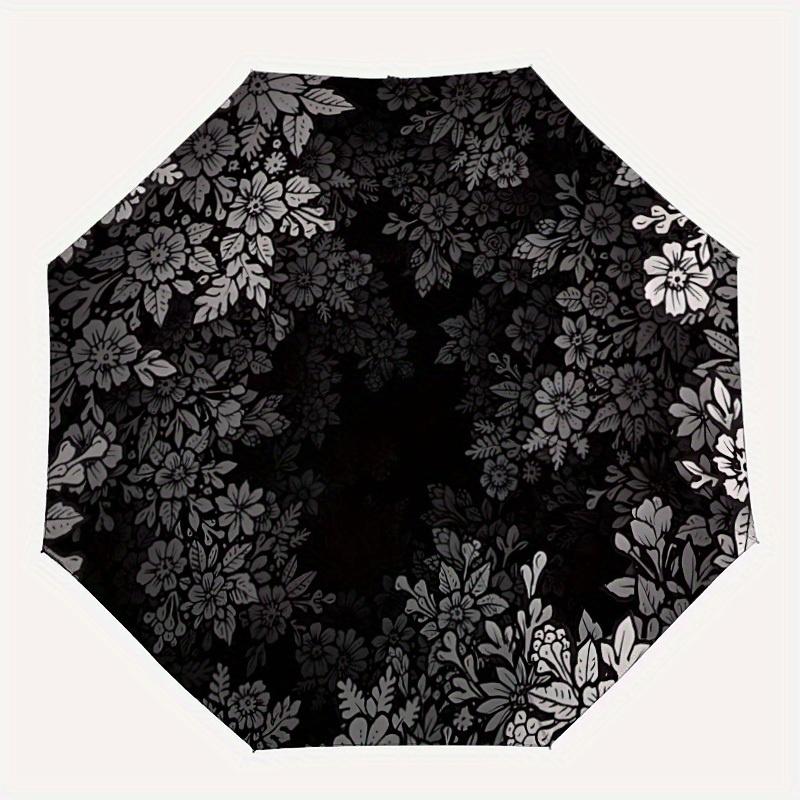 

1pc Black Floral Pattern Automatic Open/close Folding Umbrella, Compact Portable Travel Umbrella,Cute Umbrella, Durable Construction yy250804084