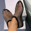 2025 Summer New Round Head Sandals Hollow Internet Celebrity Diamond Short Boots Summer Large Size Flat Women's Shoes