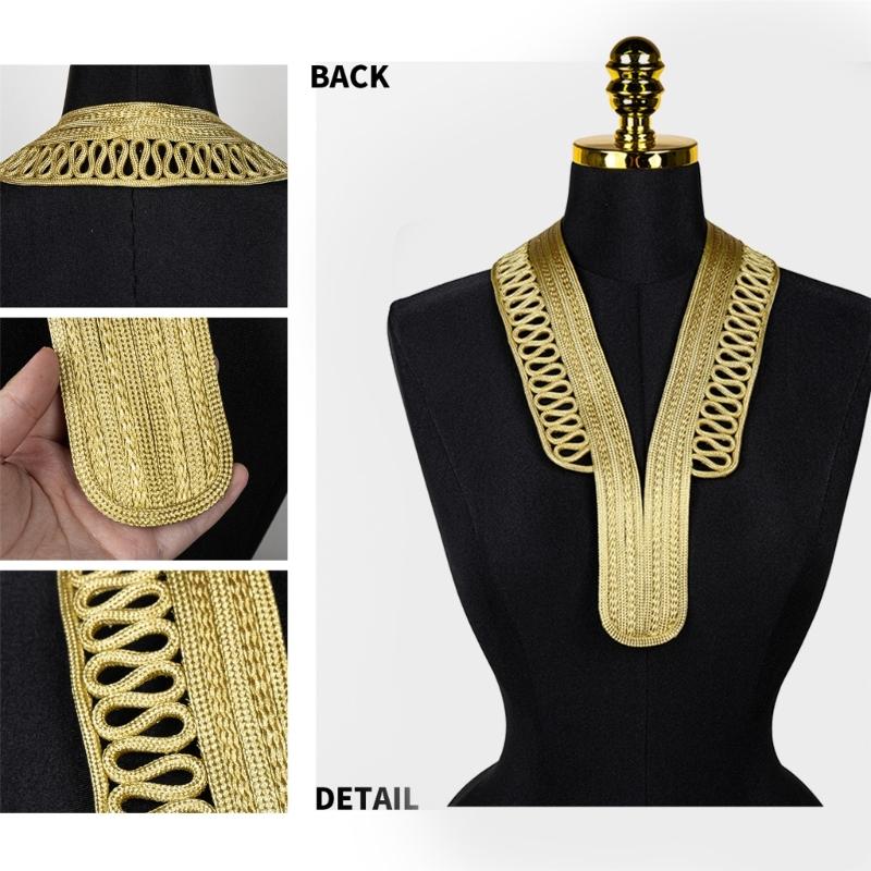 Gold Thread Collar Trim Sewing Applique For Handmade Suits And Dance Costume Clothing Embellishment Sewing Accessories