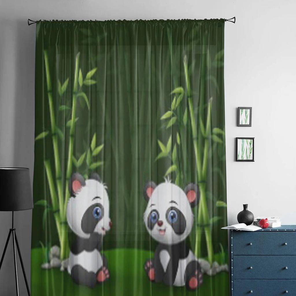 Cartoon Baby Panda In The Jungle Bamboo Sheer Curtains For Bedroom Living Room Tulle Curtains For Kitchen Window Voile Curtains