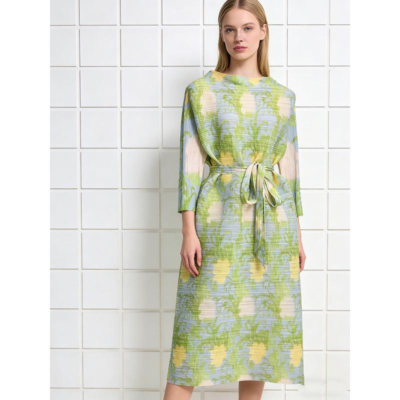 

Elegant Pleated Print Dress - Spring 2026 Collection One Size