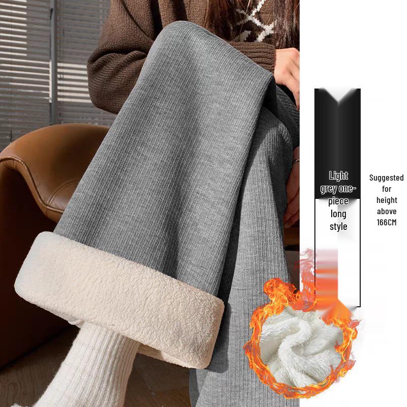 

Женские осенне-зимние брюки с высокой посадкой из овечьей шерсти на флисовой подкладке с широкими штанинами M (95-110 jin)