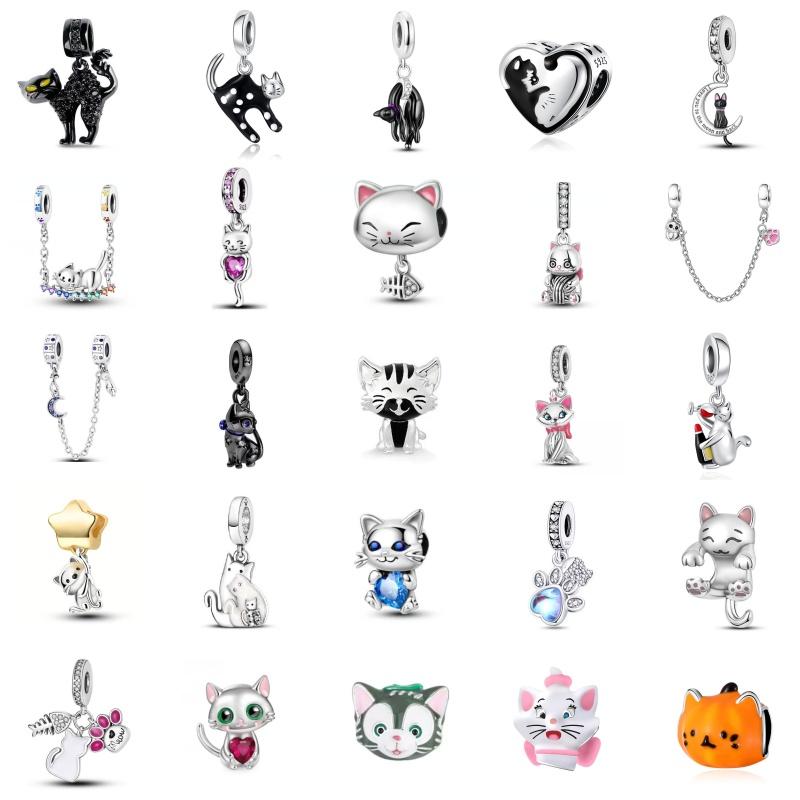Europe New copper plate Cute Animal Charm Cat Bead Pendant Ideal For Authentic Bracelets Women Do It Yourself Jewellery Accessories Gift