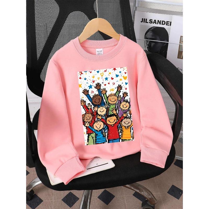 European Sizes Kids' Playful Party Print Round-Neck Hoodie - Soft Casual & Sportswear, Playdates & Casual Attire - Comfortable Children's Pullover
