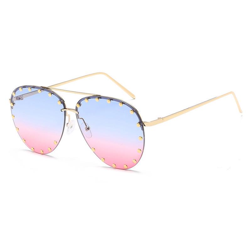 SHAUNA Nail Decoration Women Rimless Pilot Sunglasses Brand Designer Fashion Ladies Gradient/Tinted Punk Style Glasses