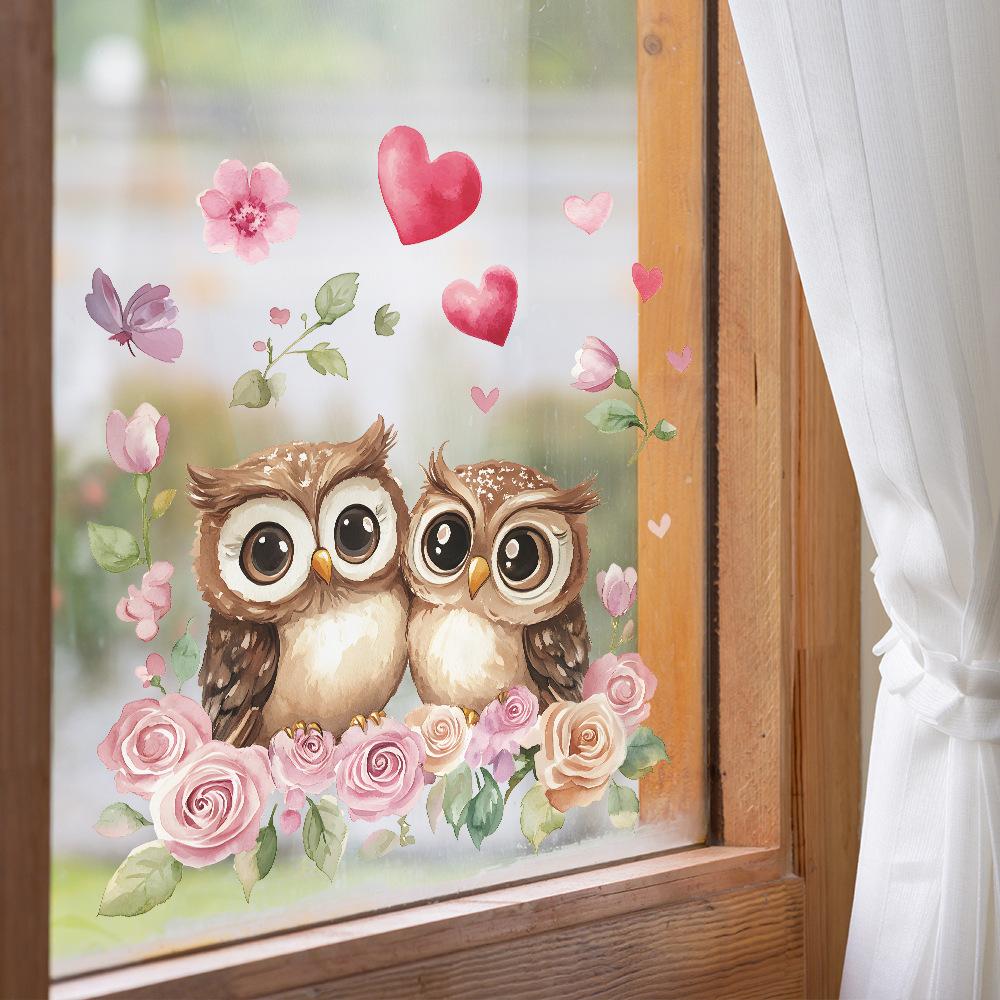 Valentine's Day Cat-headed Eagle Couple Love Balcony Glass Window Home Background Beautification Window Stickers