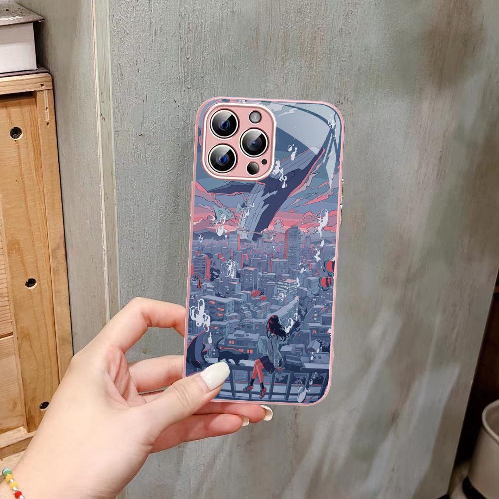 Whale Phone Case Tempered Glass For iphone 14 13 12 11 Pro Mini XS MAX 14Plus X XS XR Fundas