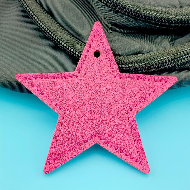Spot Solid Color Leather Pentagram Keychain Pendant Simple Star Pu Leather Pendant Keychain High Sense