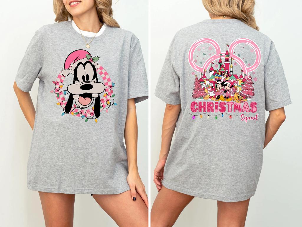 2025 New Christmas Squad Mickey & Friends Holiday Tee Christmas Party Tee Trip Women's Men's 100% Pure Cotton Printed T-shirt