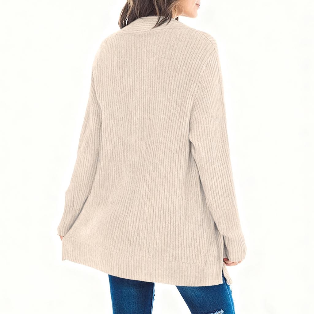 Women's Casual Fashion V-Neck Color Long Sleeve Knit Coat