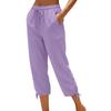 Women Drawstring Waist Cropped Pants with Adjustable Hem and Side Pockets Loose Fit Lightweight Casual Trousers