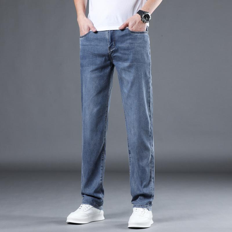 Tencel Jeans Men's Light and Soft High-end Men's Jeans Slim Straight Summer Trousers