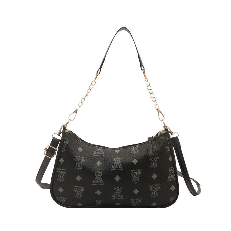 Retro printing contrasting color single shoulder armpit bag crescent bag bag women s versatile single shoulder messenger bag чёрный