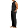 Men's European Summer Linen Sleeveless Shirt & Long Pants Set - Breathable & Trendy Two-Piece