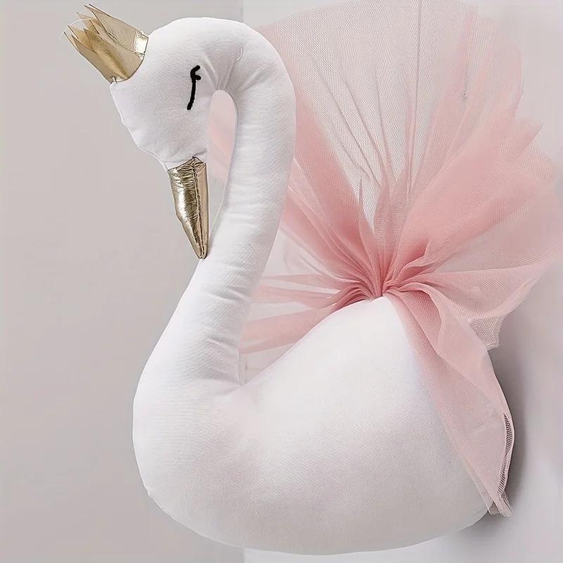 Crown Swan Animal Head Wall Decoration Doll - Princess & Children's Room Decor Perfect for Photographic Backdrop & Home Ornament