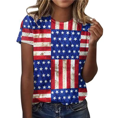 Summer Round Neck 3D American Flag Print Top Fashionable Casual Short Sleeved Women's T-shirts