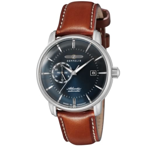 Zeppelin ATRANTIC Watch, Navy Dial, Stainless Steel, Automatic, 40mm, German Model 8470-3, Men's, Brown