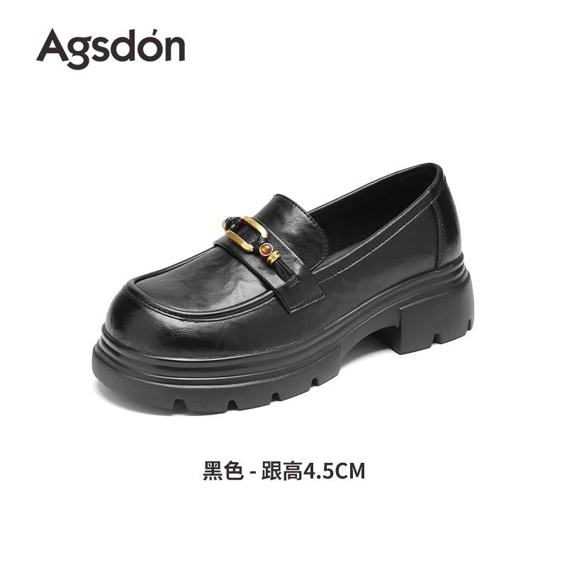 Augustine black loafers women's 2025 new autumn platform casual huge good-looking British small leather shoes