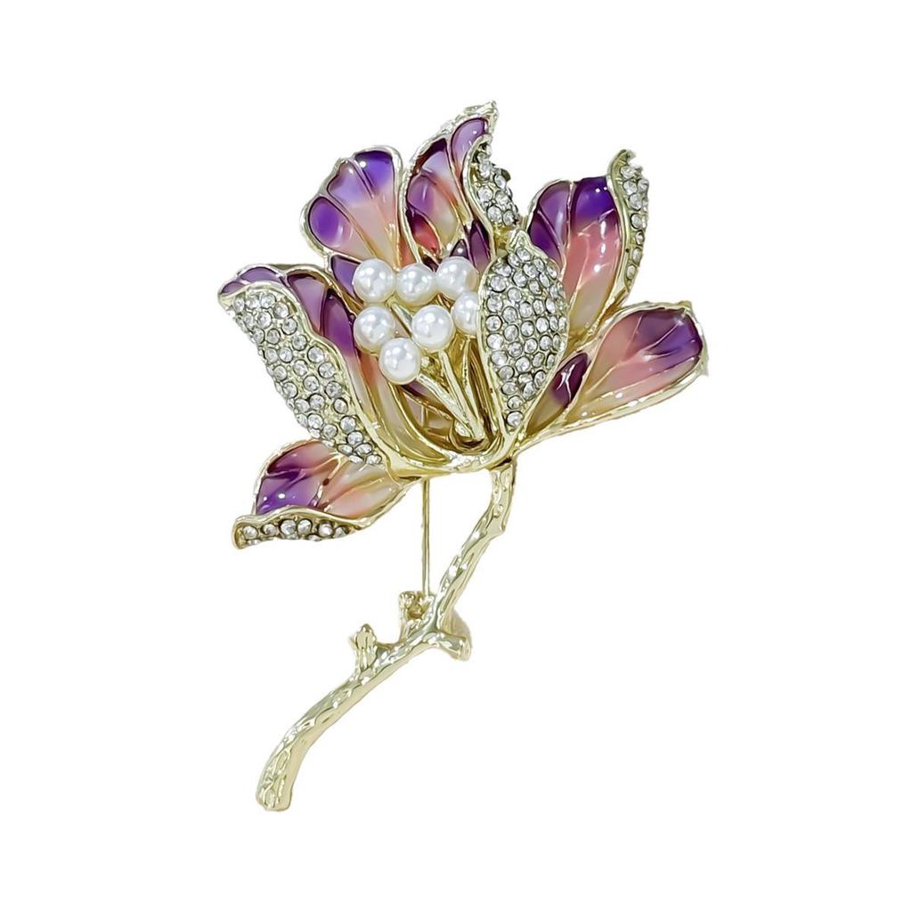 Enamel Begonia Brooch, Light Luxury High-end Niche Brooch, Anti-light Pin, Clothing Accessories Women's Jewelry