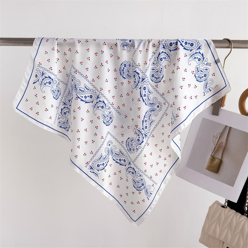 

Платок из искусственного шелка с принтом цветов кешью, квадратный платок, шаль высокого класса, универсальный шейный платок, маленький квадратный платок, головной платок Unilateral 66-70CM