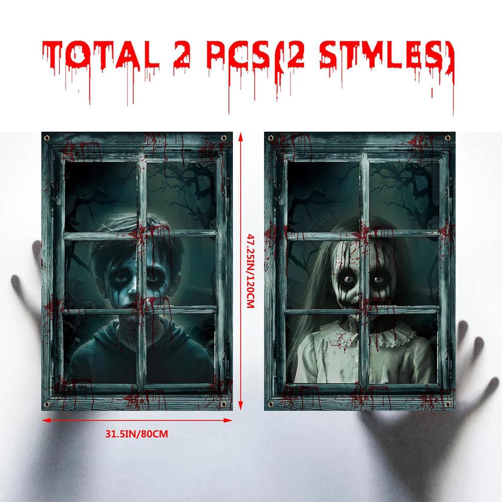 Halloween Window Decorations Female Ghost Halloween Window Horror Female Ghost Doll Curtain Set Horror For Party Decoration