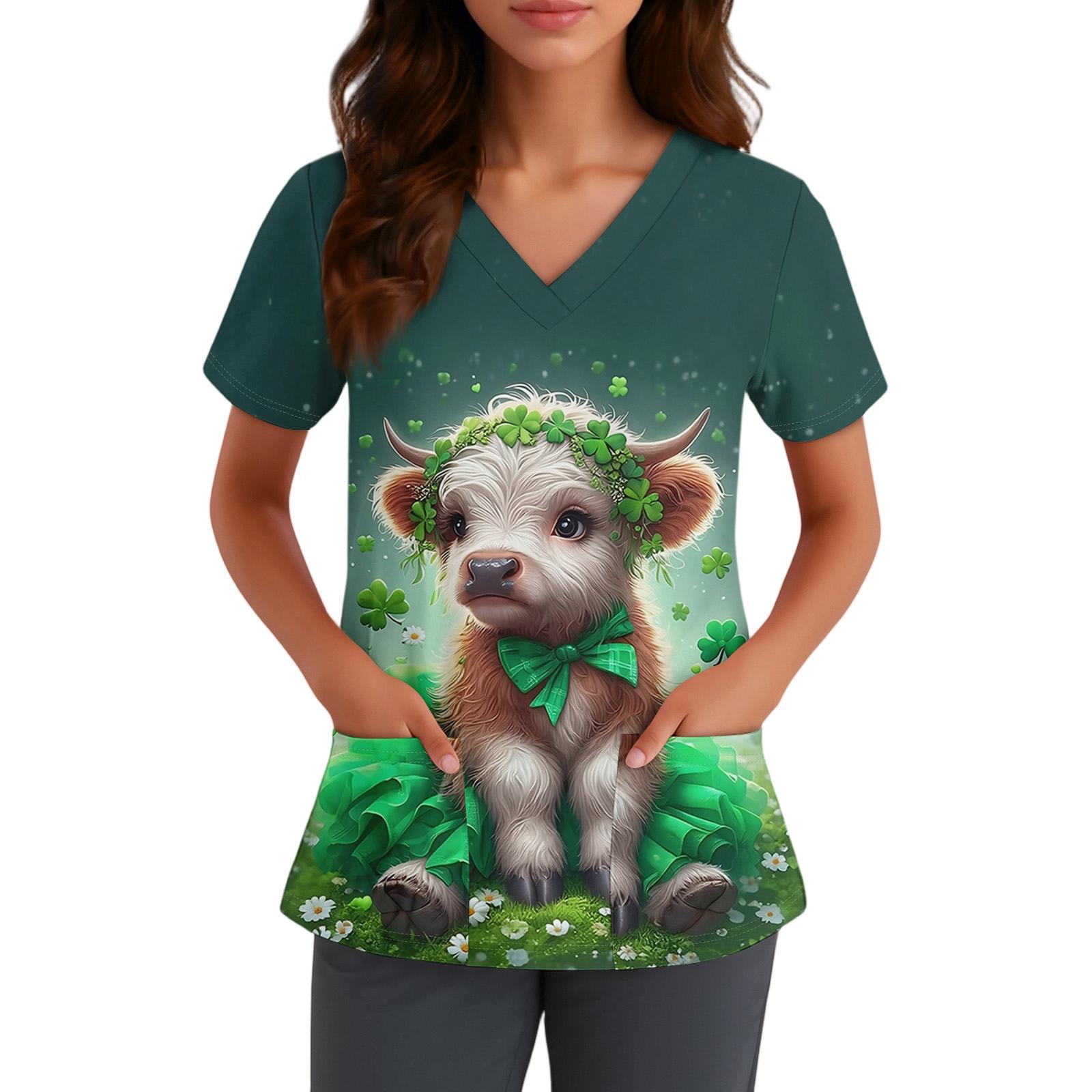 

Женская милая блузка с принтом бантиков, рабочая одежда, V-образный вырез, двойной слой, карманы, базовая, с коротким рукавом, пуловер M