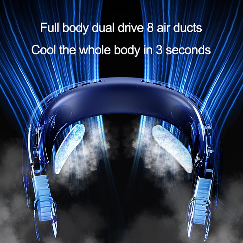 4000mAh Neck Fan Octacore Hurricane Portable Air Conditioner 360 Degree Surround Wind USB Rechargeable Air Cooler 5 Speed Sports Fan