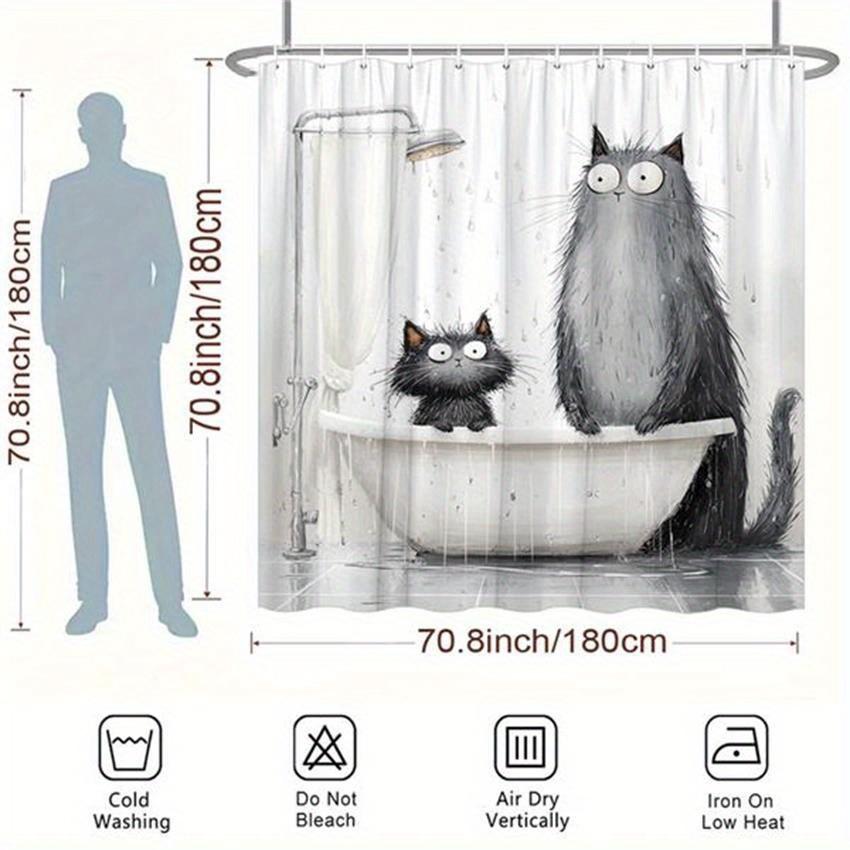 1pc Adorable Cartoon Cat Shower Curtain - Cute Funny Animal Print,   Easy-Care Washable Fabric, Bathroom Shower Curtain