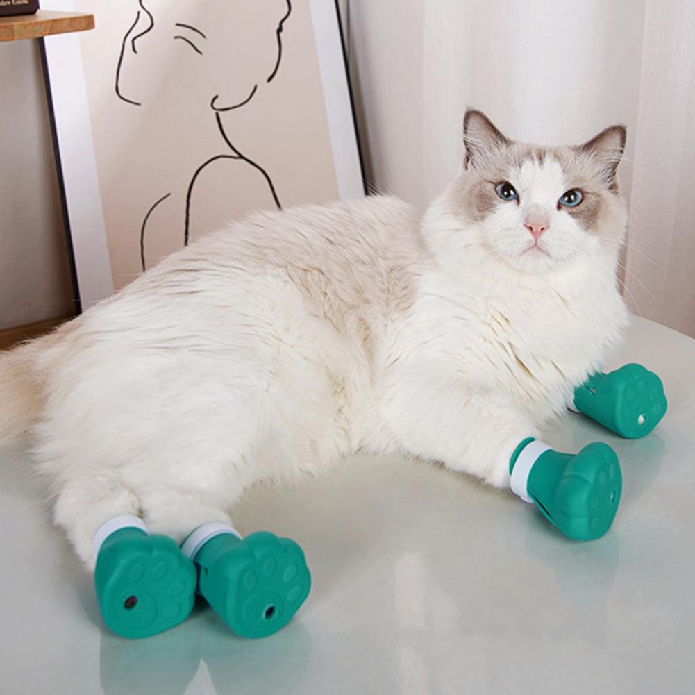 4 Piezas Cubiertas para Garras de Gato Cinta de Sujeción Anticaída Exquisitas Antiarañazos Gato Mascota Gatito Cubiertas para Uñas de Patas Bota Suministros para Mascotas
