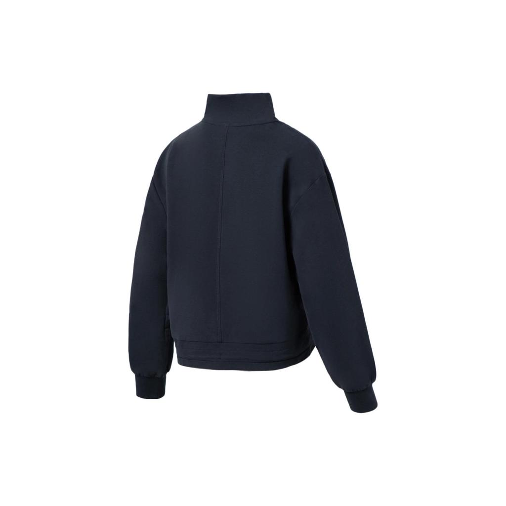 Li Ning Plain Half-Zip Drawstring Waist Long Sleeve Sweatshirt Women Tops Deep-Blue AWDS040-4