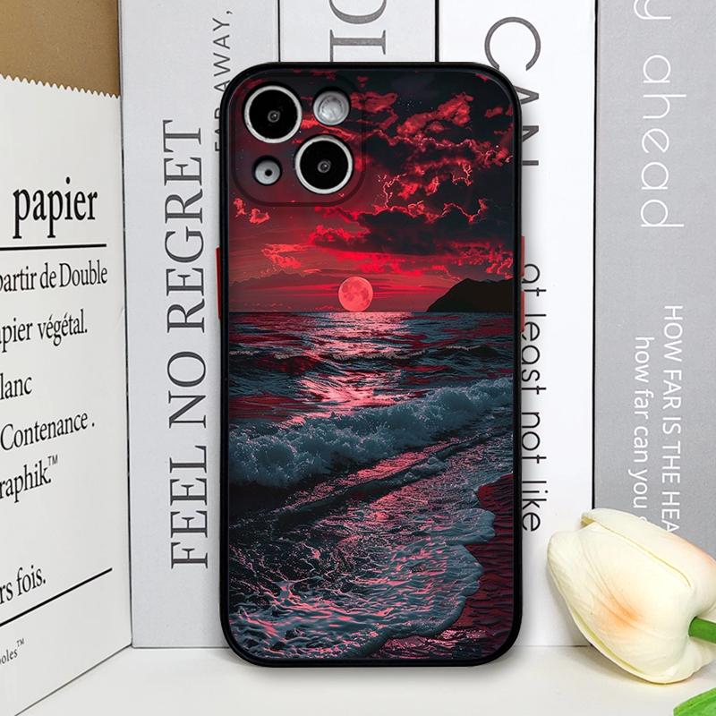 Creative Sunset Beach Wave Coconut Palm Landscape Phone Case for iPhone 17 16 Pro Max 15 14 13 12 11 Mini X 7 8 Plus Hard Cover